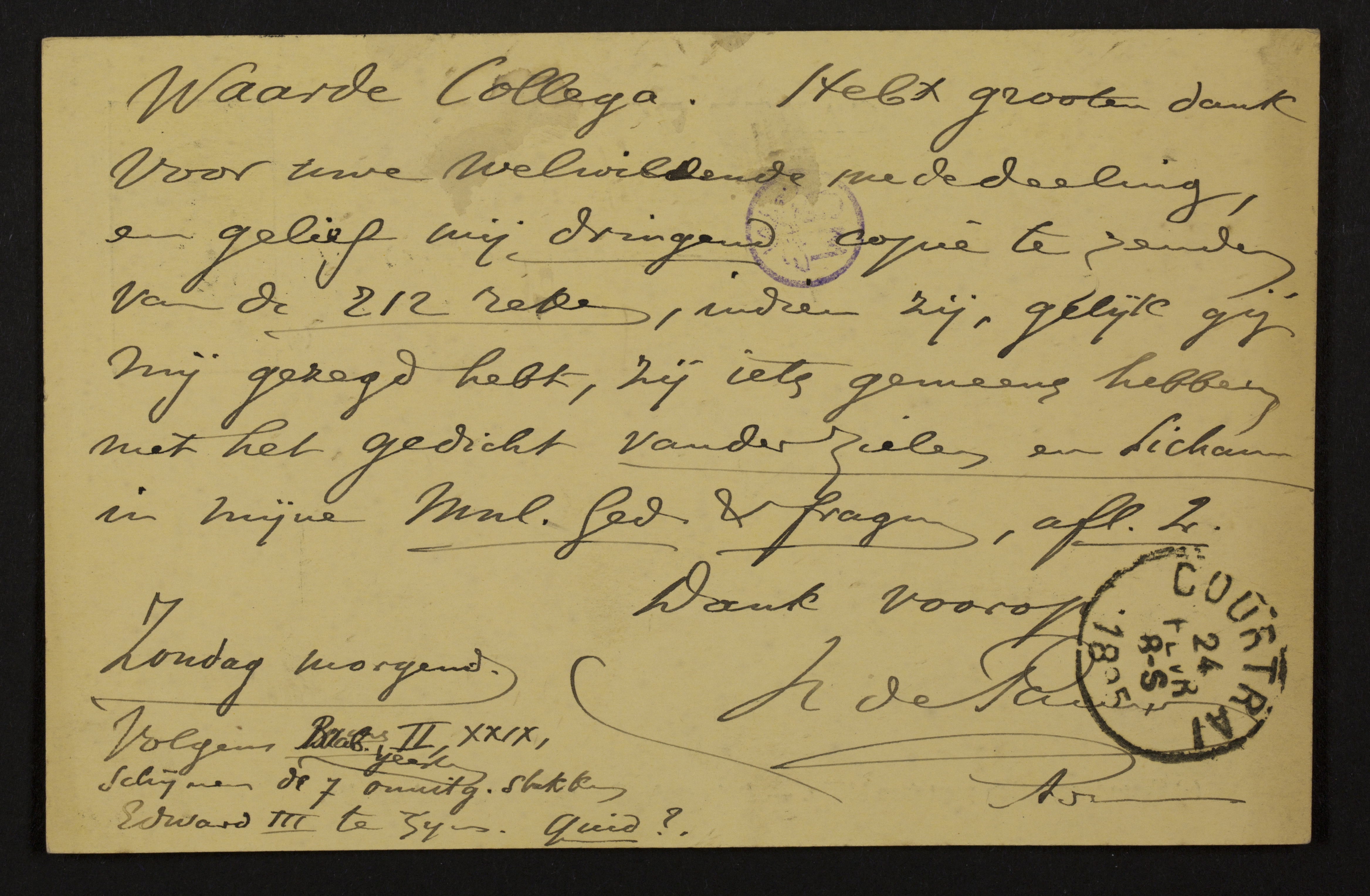 Napoleon De Pauw aan Guido Gezelle