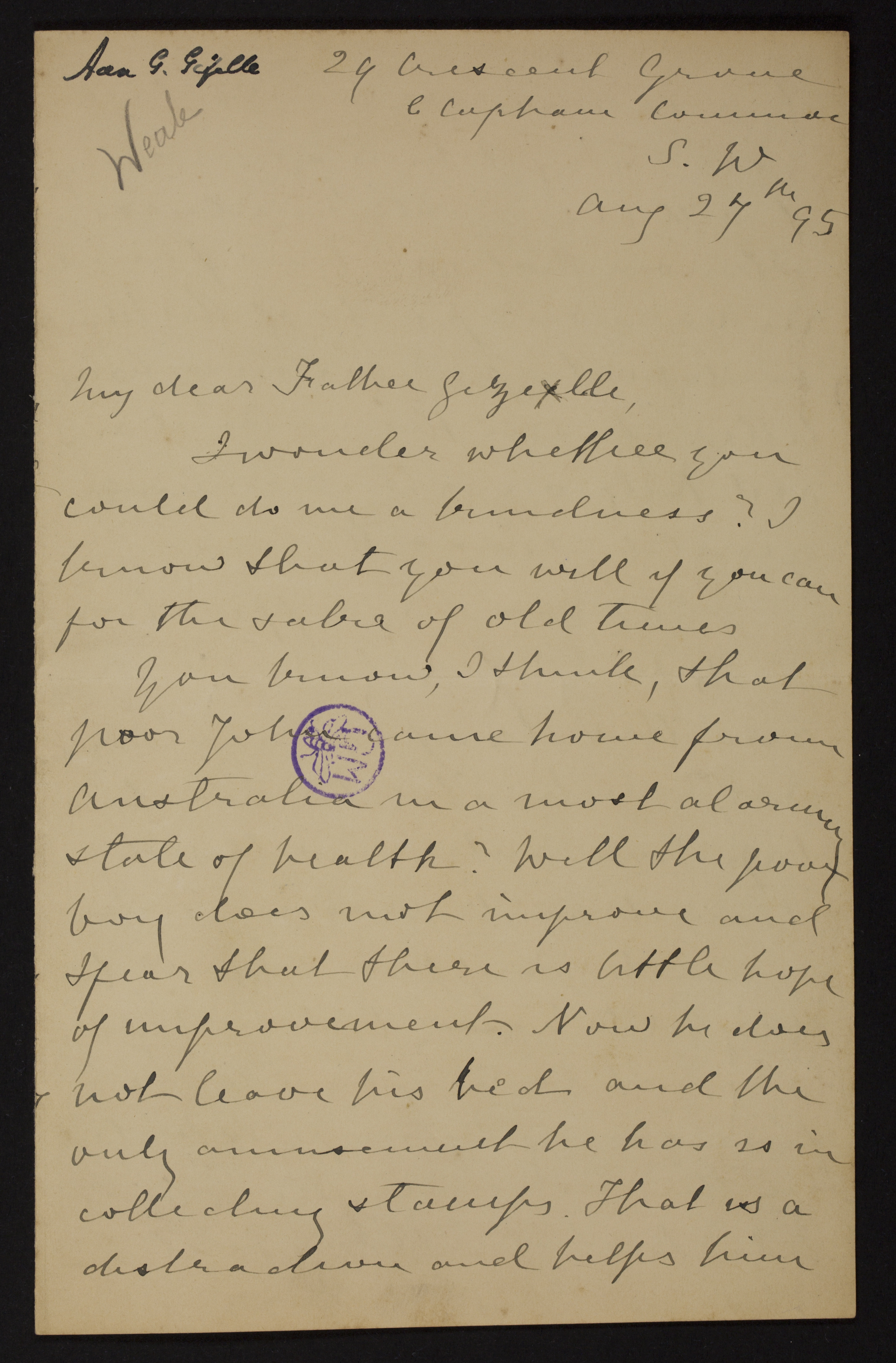 [Helena Amelia Walton (= mevrouw Helena Weale)] aan [Guido Gezelle]