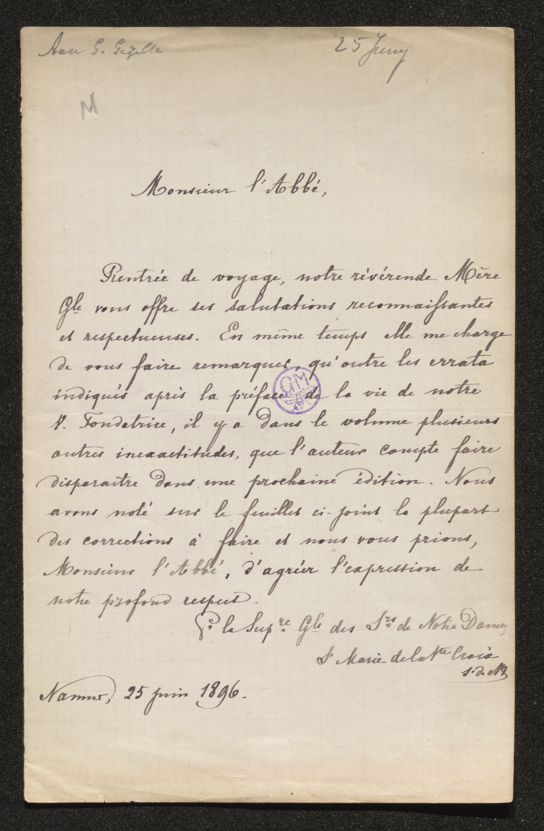 [Marie Eugenie Hubertine Clémentine Philomène Quentina de Weichs de Wenne] (= Zuster Marie de la Sainte Croix) aan ...