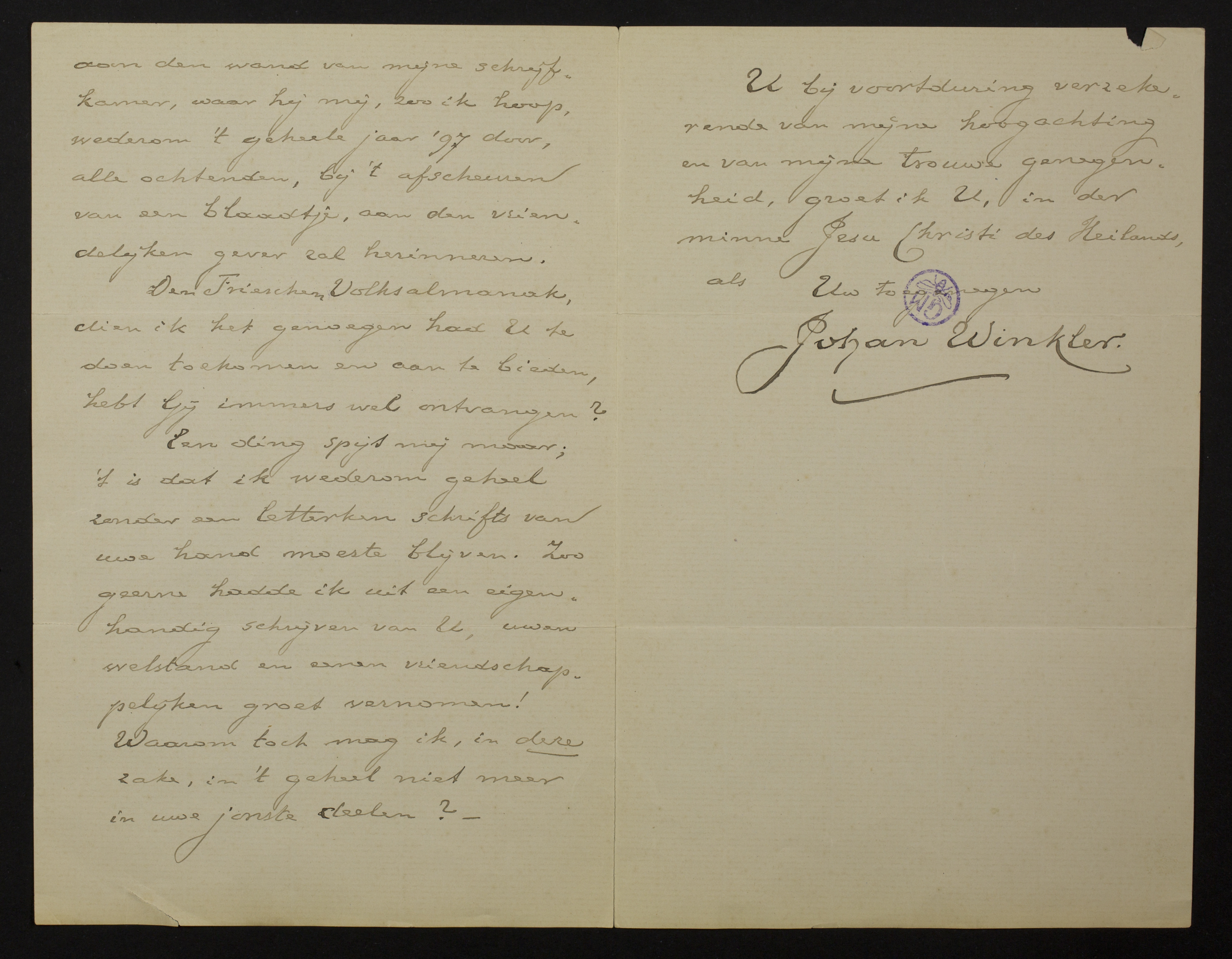 Johan Winkler aan [Guido Gezelle]