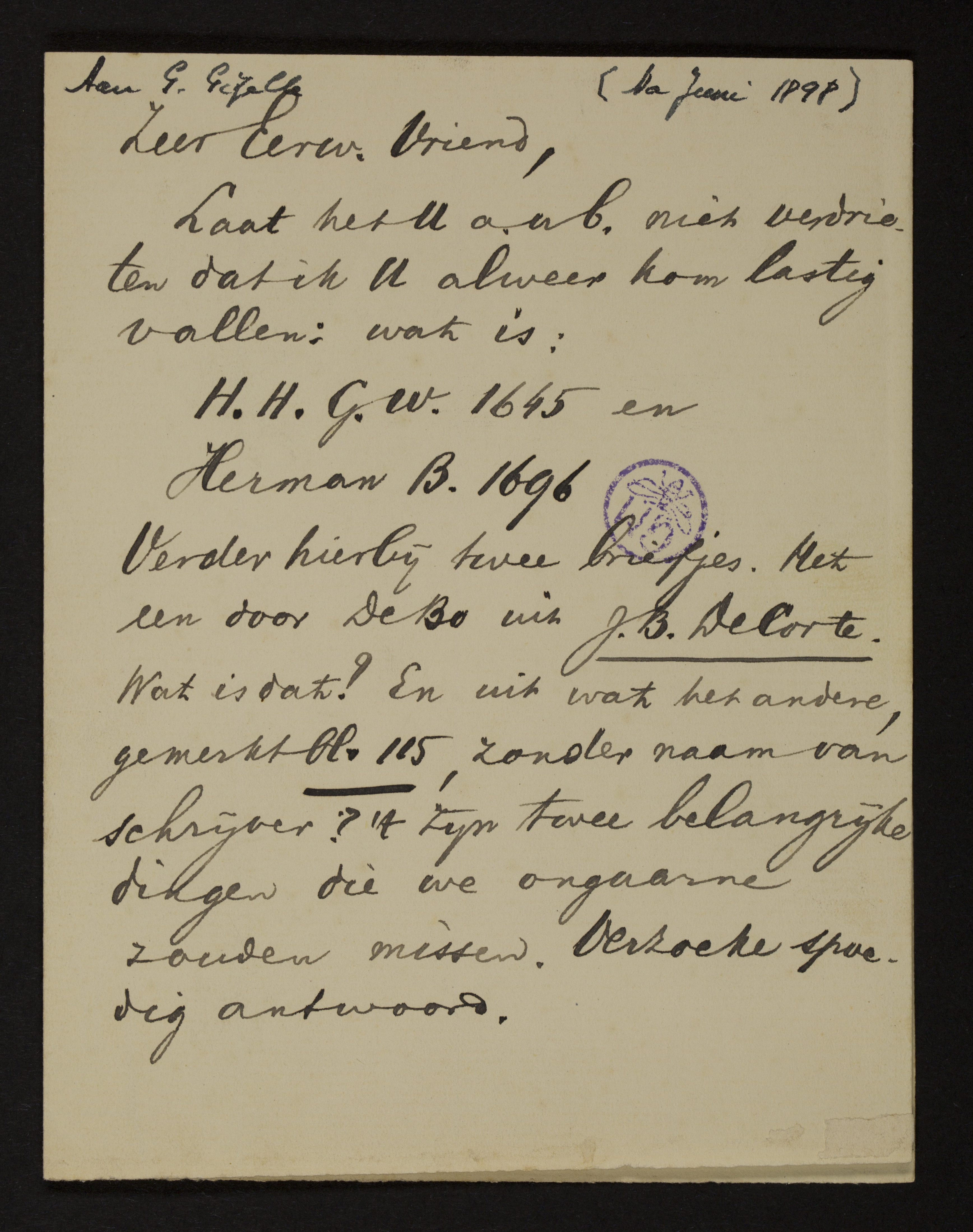 [Willem Lodewijk De Vreese] aan [Guido Gezelle]