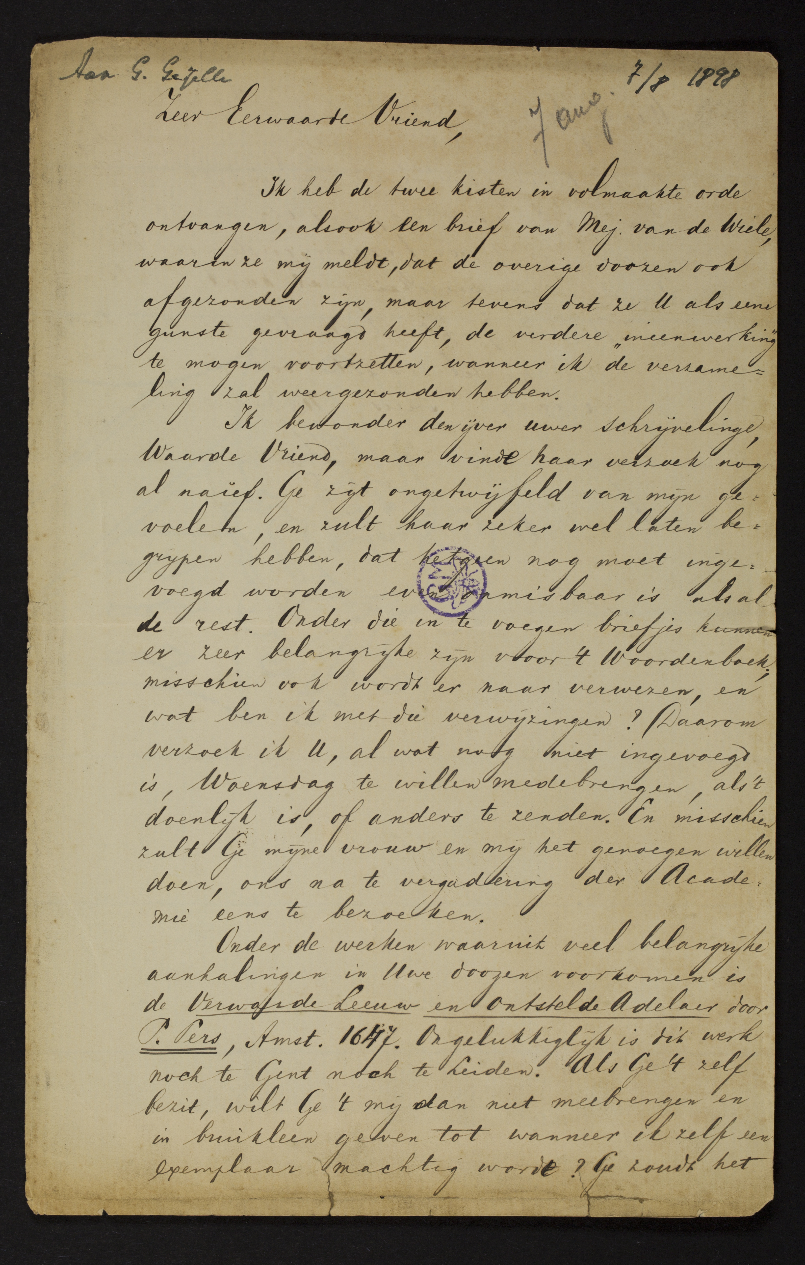 Willem Lodewijk De Vreese aan [Guido Gezelle]