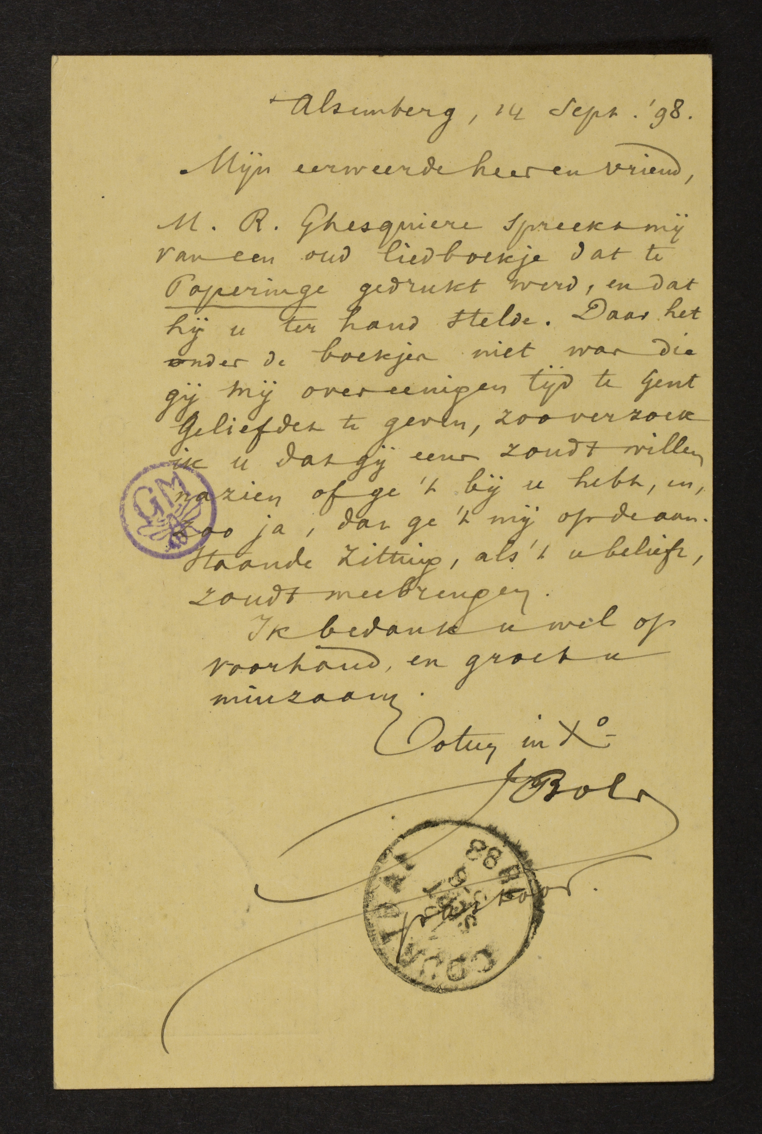 Jan Bols aan Guido Gezelle