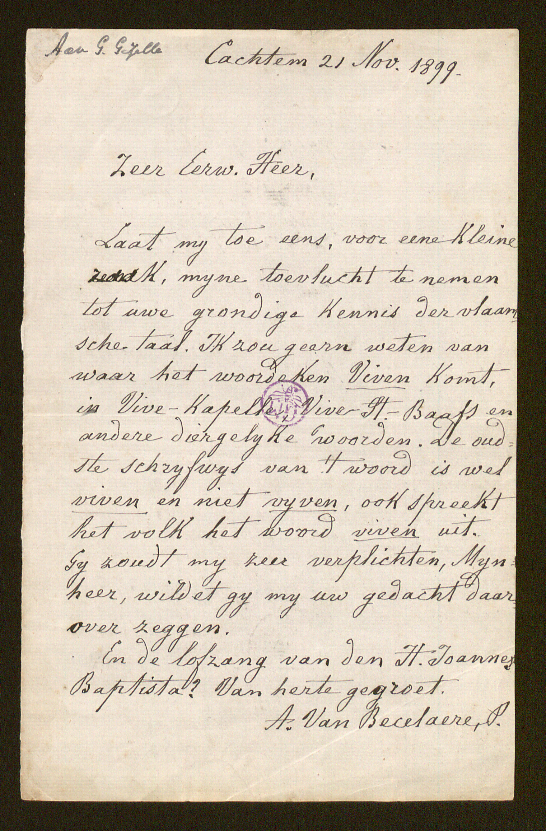 Augustin Van Becelaere aan [Guido Gezelle]