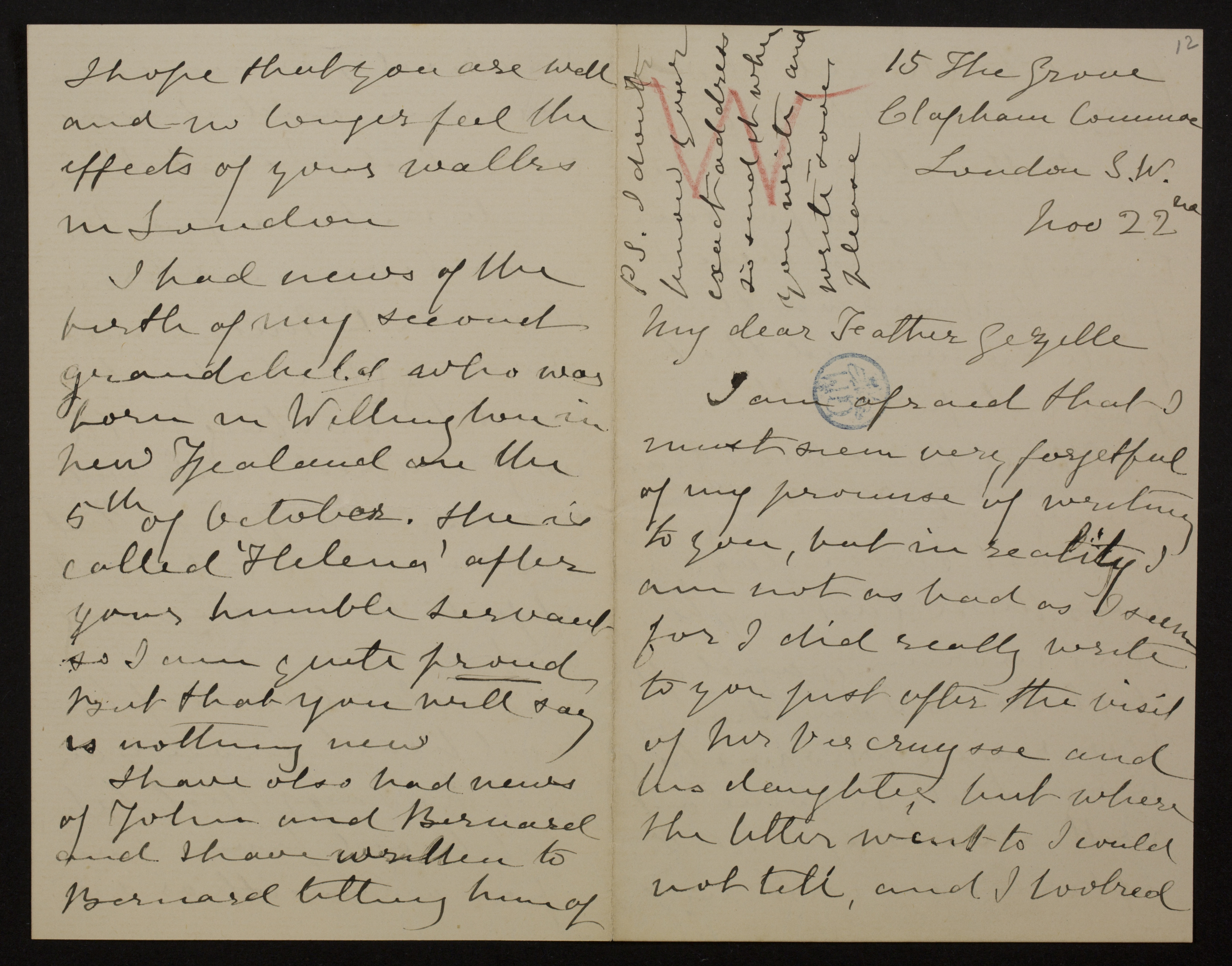 [Helena Amelia Walton] (= mevrouw Helena Weale) aan [Guido Gezelle]