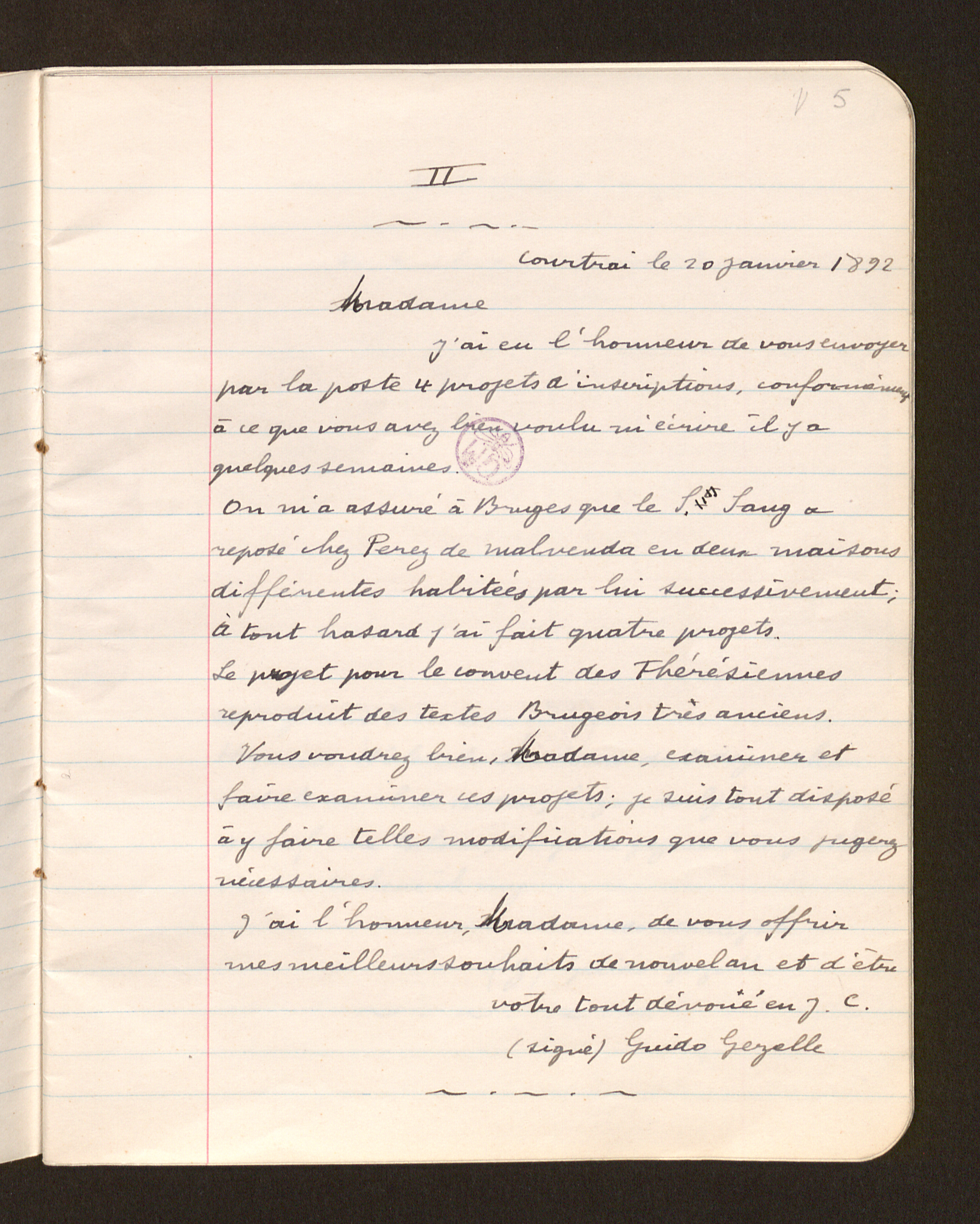 Guido Gezelle aan [Savina Louise Joséphine de Gourcy Serainchamps]