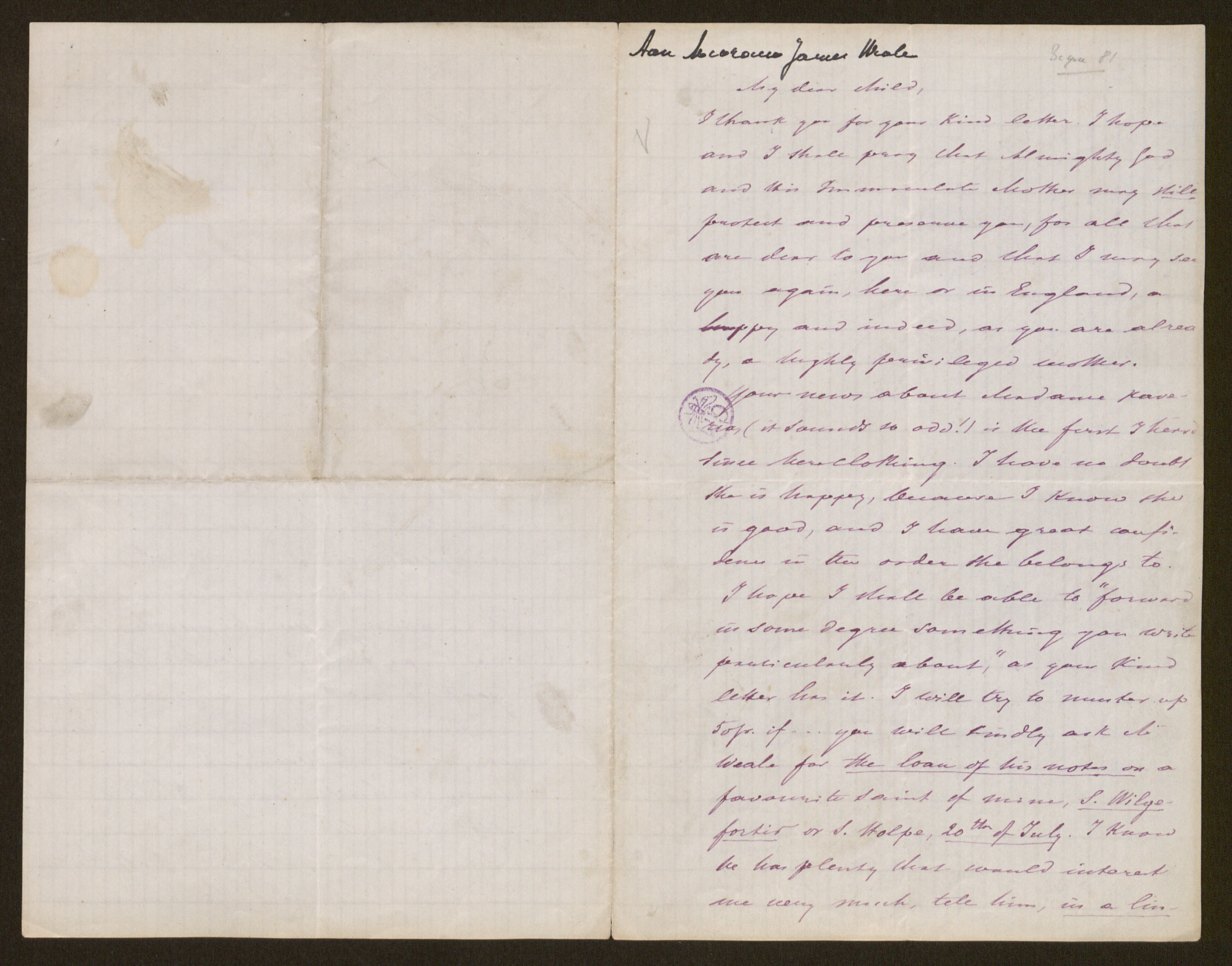 Guido Gezelle aan [Helena Amelia Walton (= mevrouw Helena Weale)]