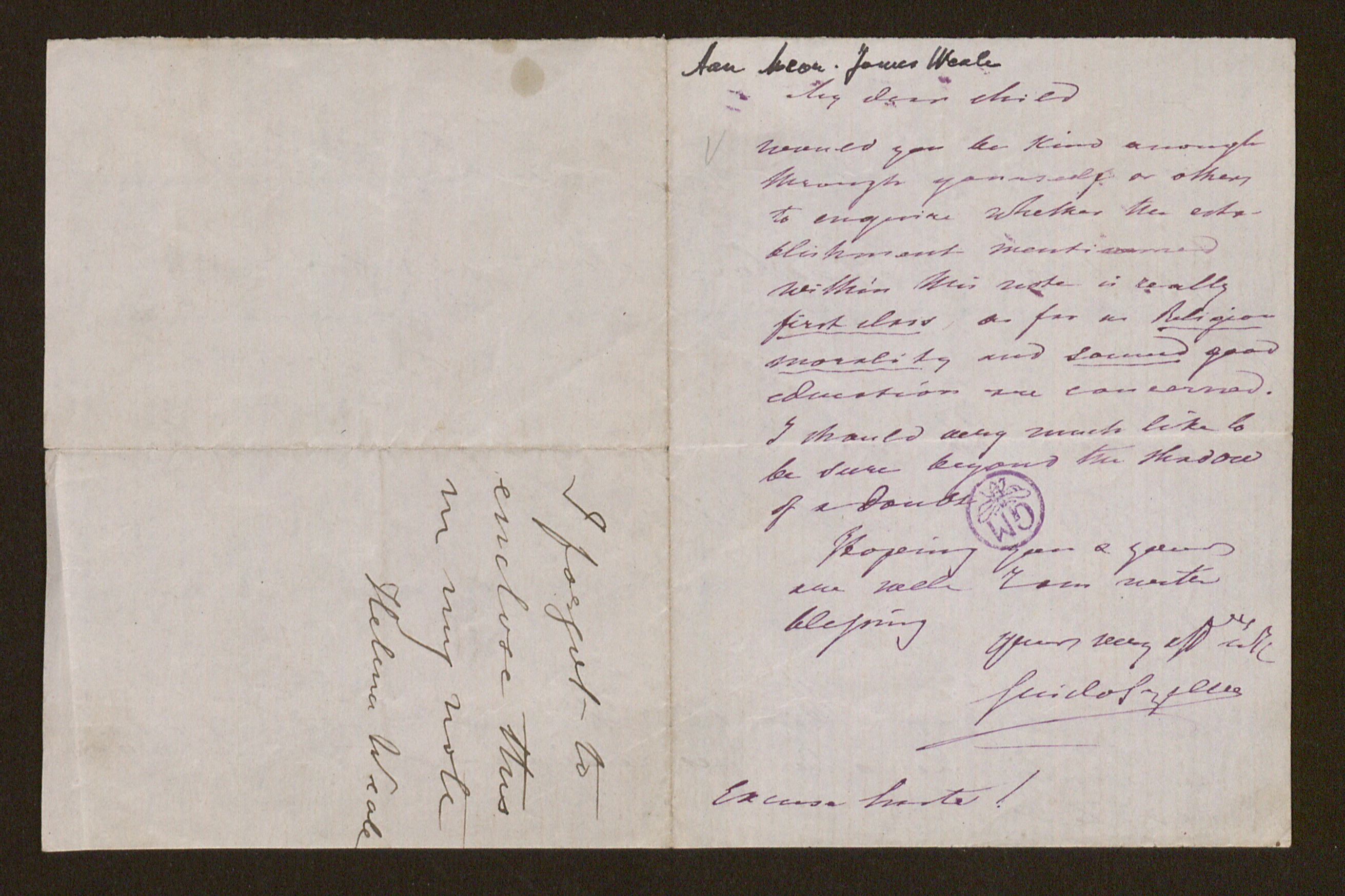 Guido Gezelle aan [Helena Amelia Walton (= mevrouw Helena Weale)]