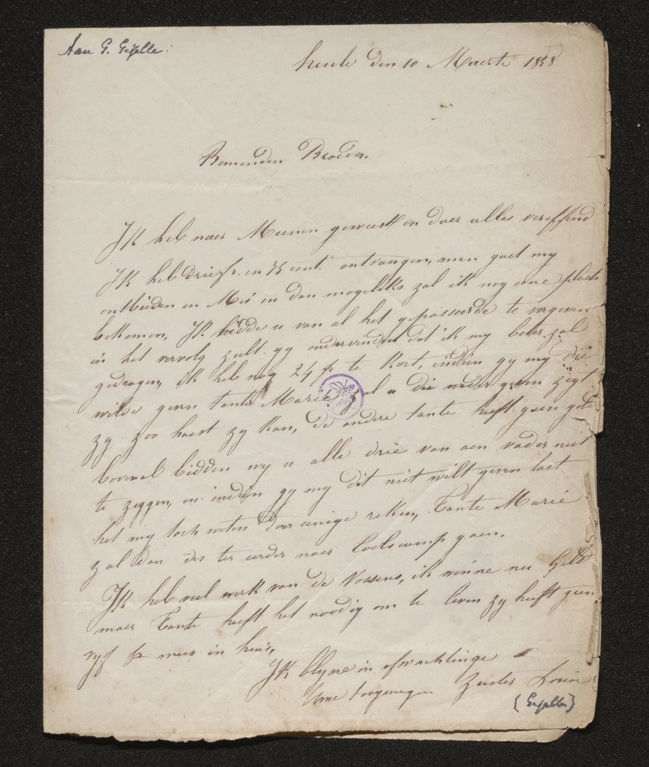 [Louise Gezelle] aan Guido Gezelle