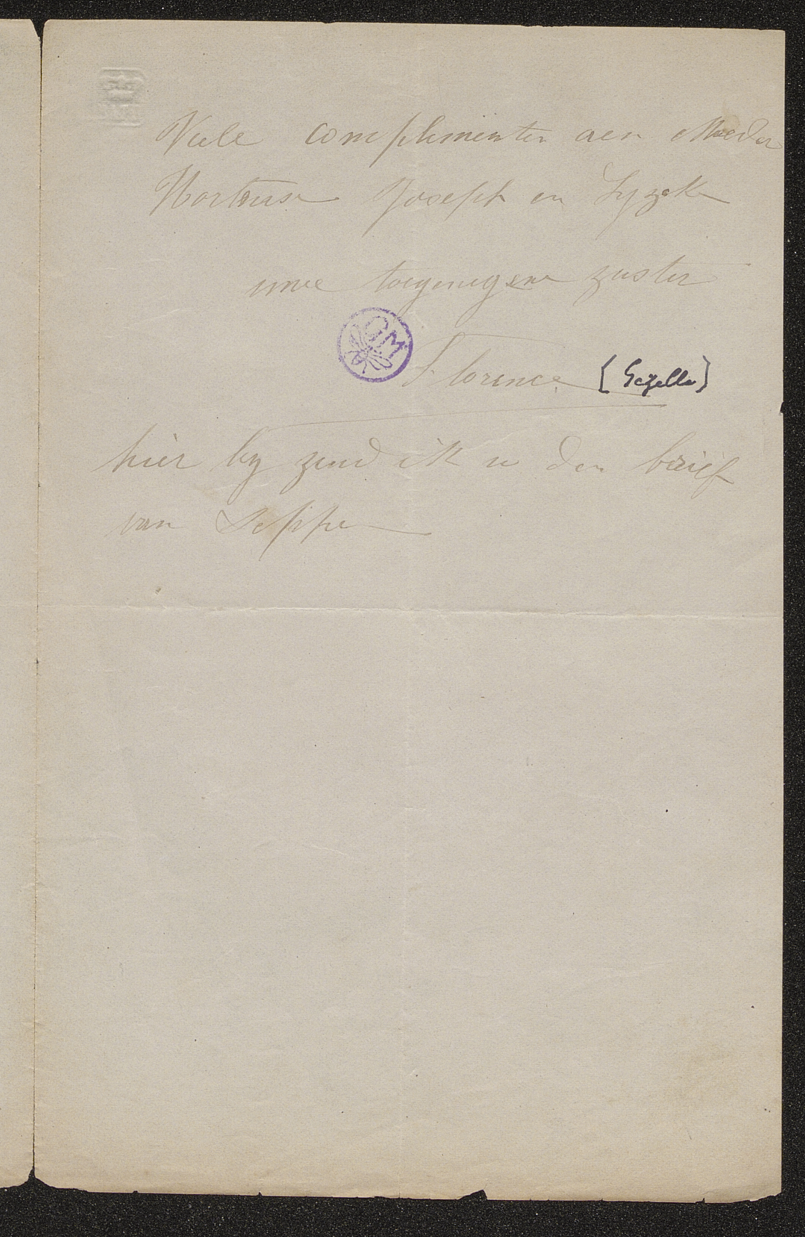 [Florence Gezelle (= Zuster Colombe)] aan [Romaan Gezelle en Philomena De Smet]