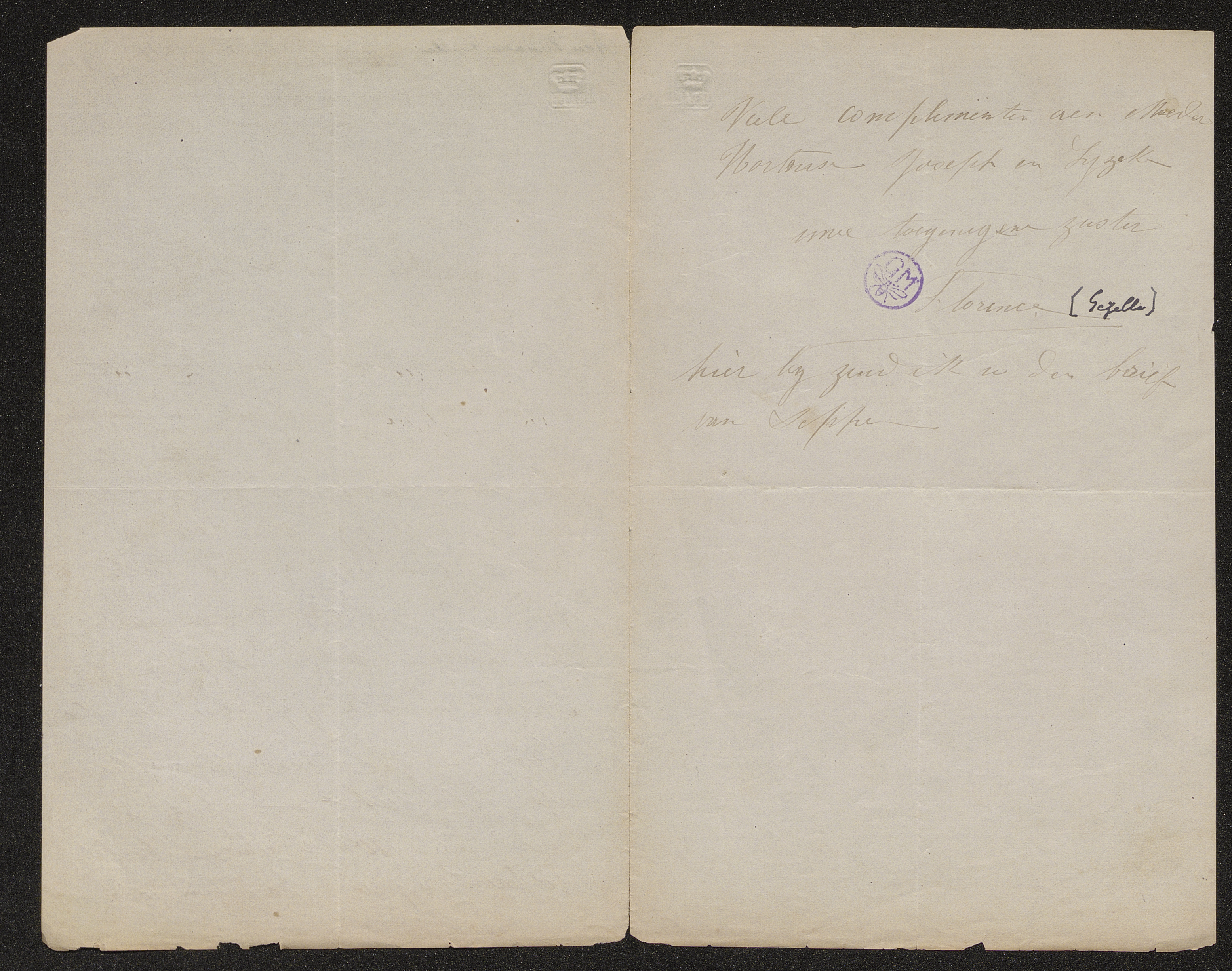 [Florence Gezelle (= Zuster Colombe)] aan [Romaan Gezelle en Philomena De Smet]