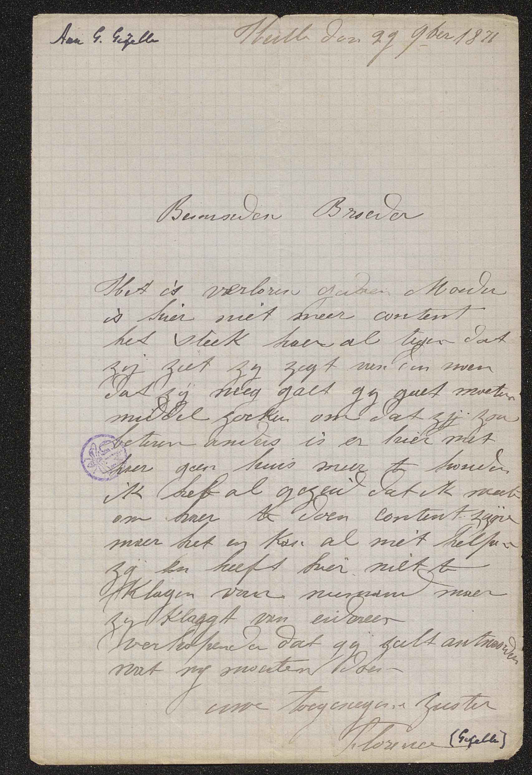 [Florence Gezelle (= Zuster Colombe)] aan [Guido Gezelle]