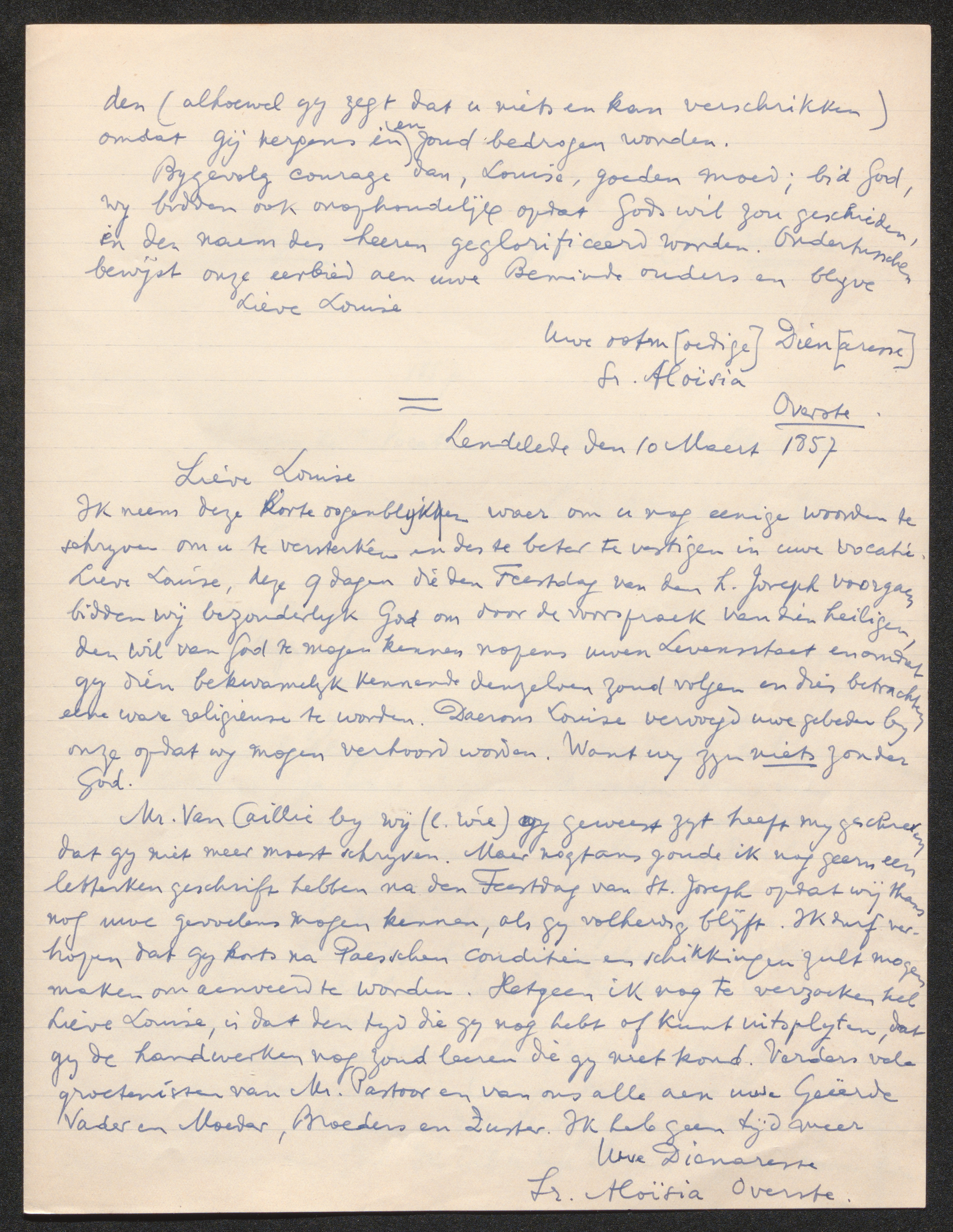 [Felicitas Constantia Dhalewein] (= Zuster Aloysia) aan [Louise Gezelle]