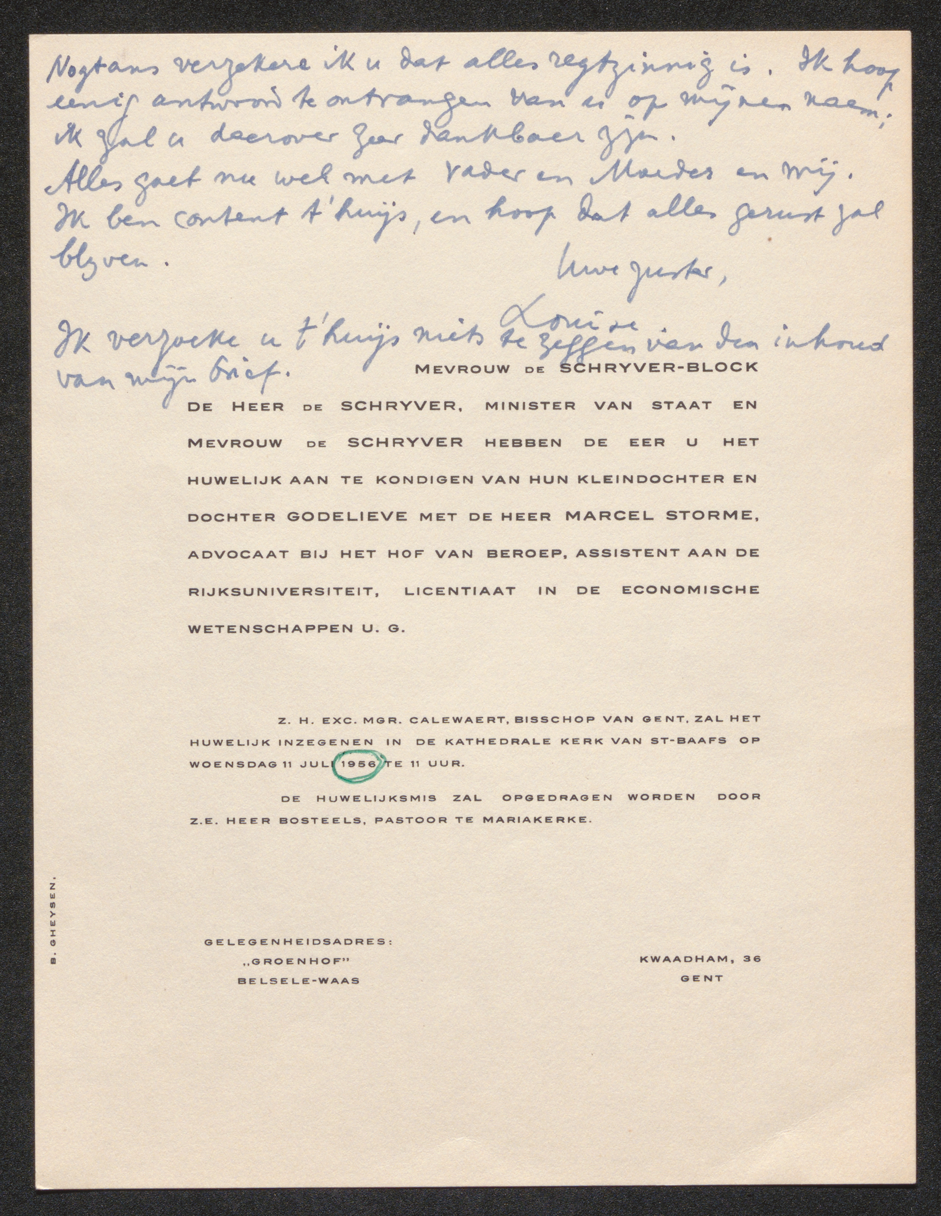 Louise Gezelle aan [Guido Gezelle]