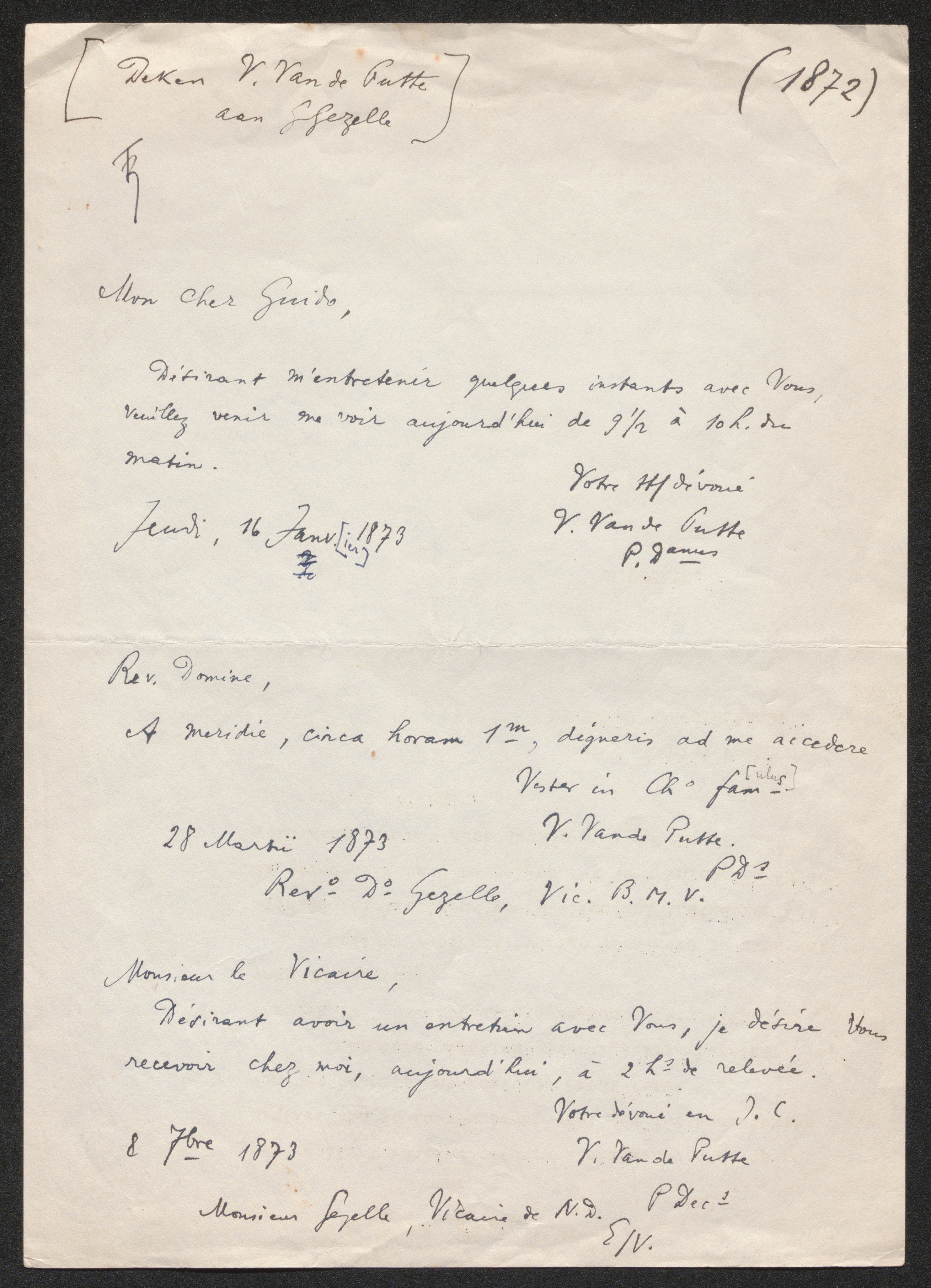 Ferdinand Van De Putte aan [Guido Gezelle]